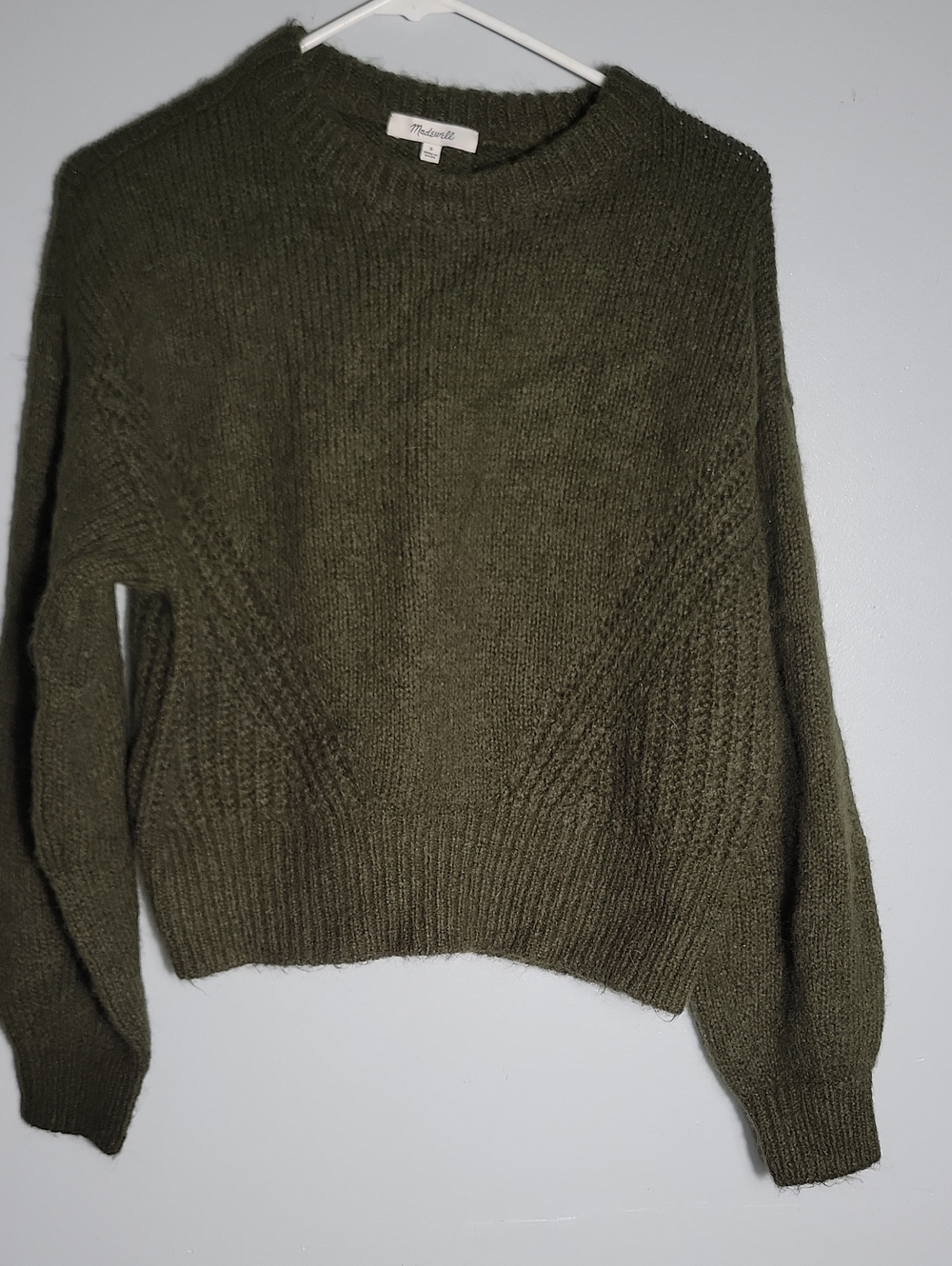 Madewell Olive Knit Crewneck Sweater Green Wool Mix  Small